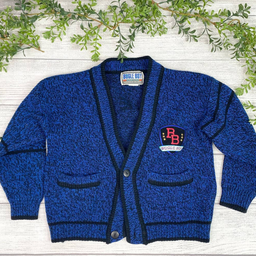 VNT BUGLE BOY Blue and Black Crested Button Front Cardigan Boys